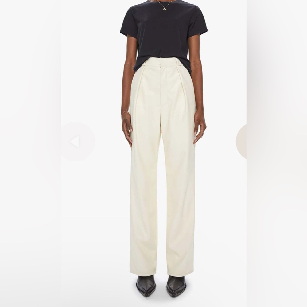 Mother High Waisted Pleat Prep Sneak Faux Leather Pants Wide Leg Egret Size 29
